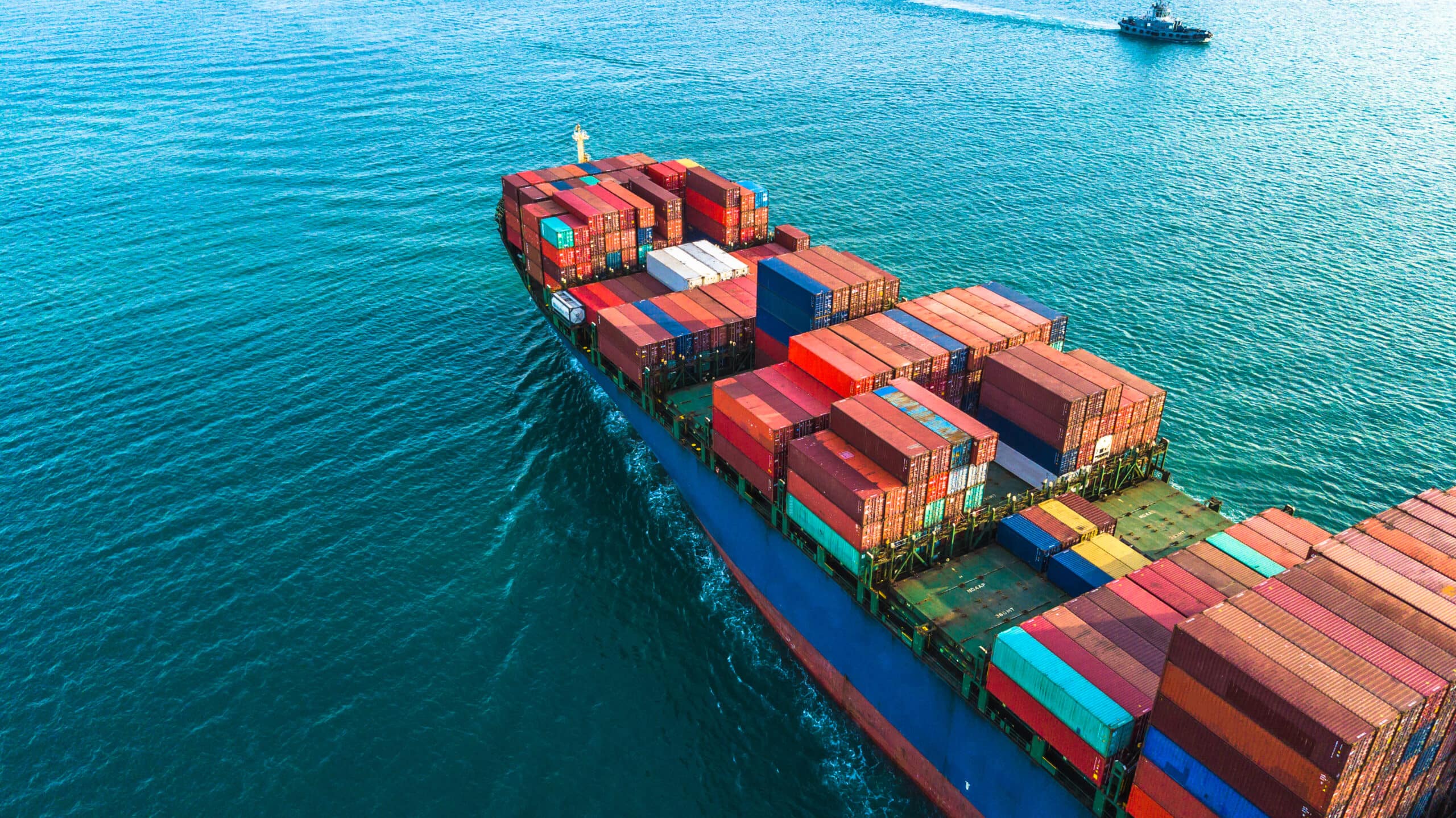 ariel view of a cargo ship