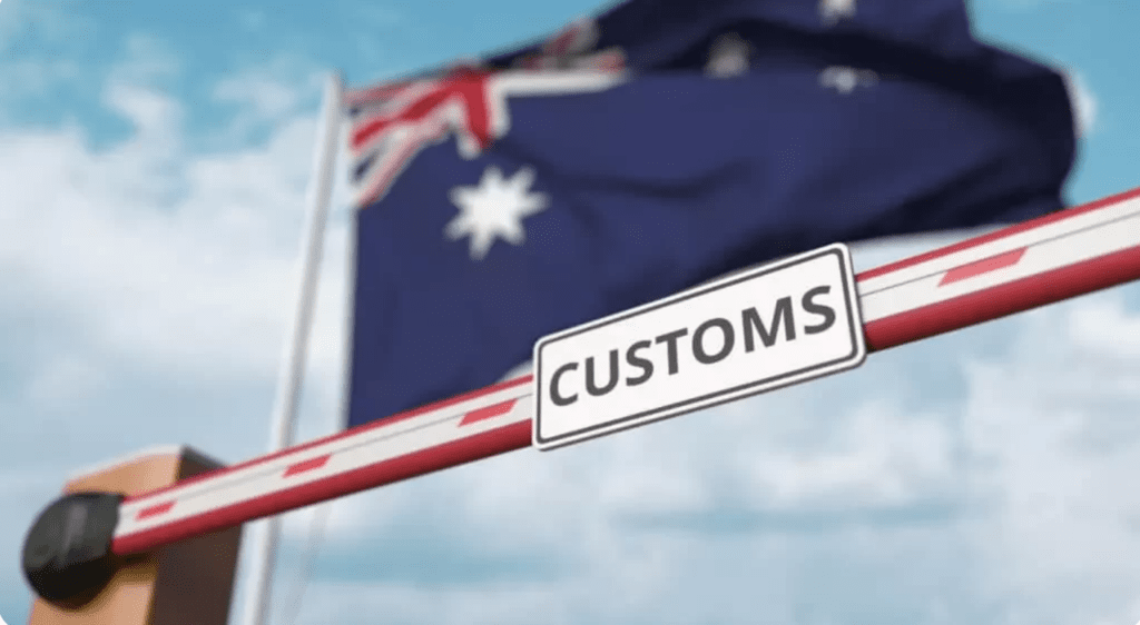 Customs barrier in front of a Australia flag