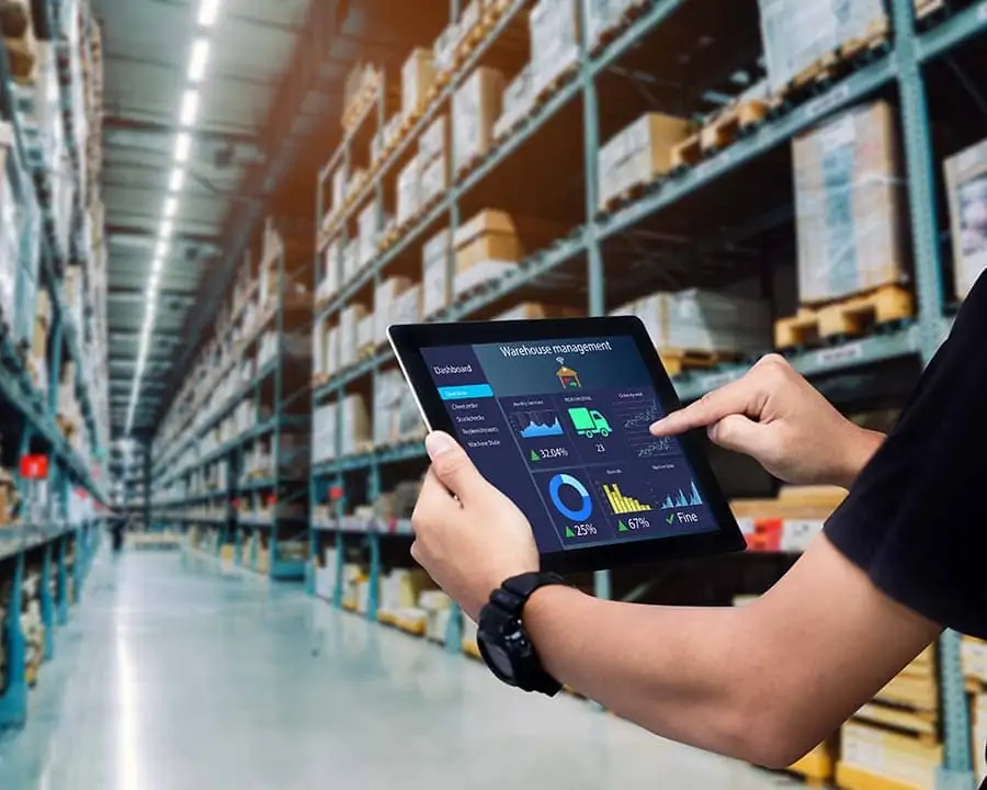 Digital freight warehouse management being demonstrated on a device