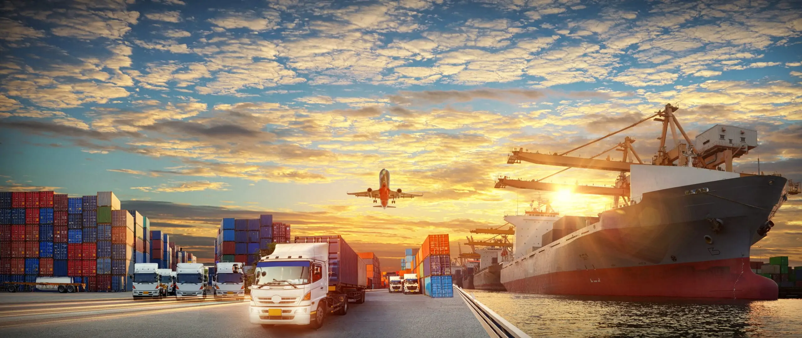 Freight Forwarding graphic, air land and sea freight.