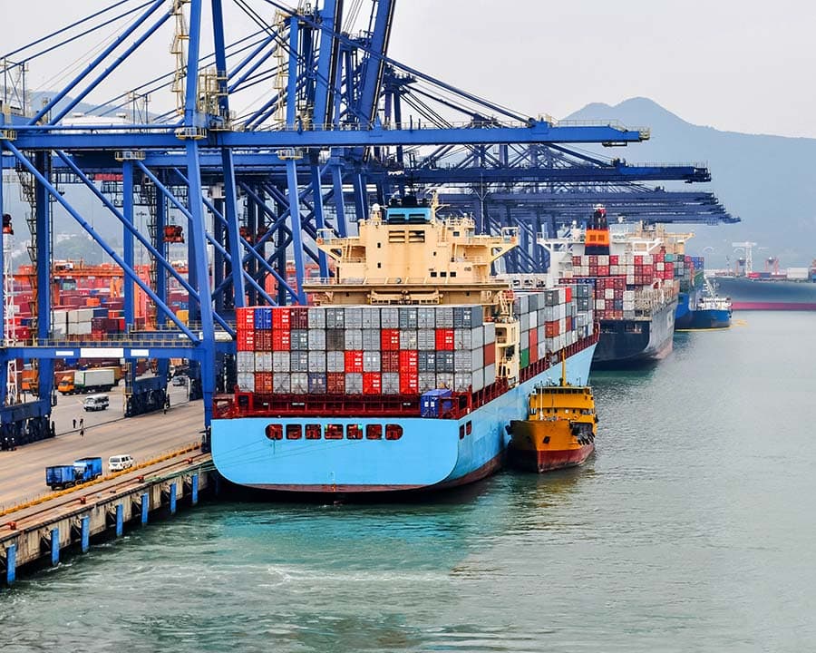 Sea freight in the port ready to be shipped