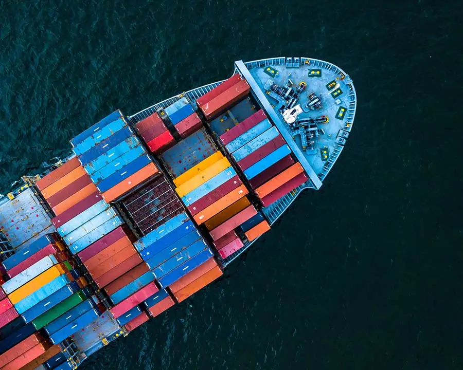 Freight ship at sea, view from above